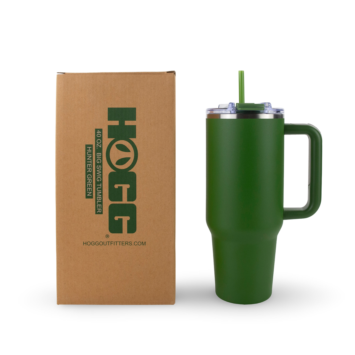 40oz powder coated tumbler with handle - Hunter Green