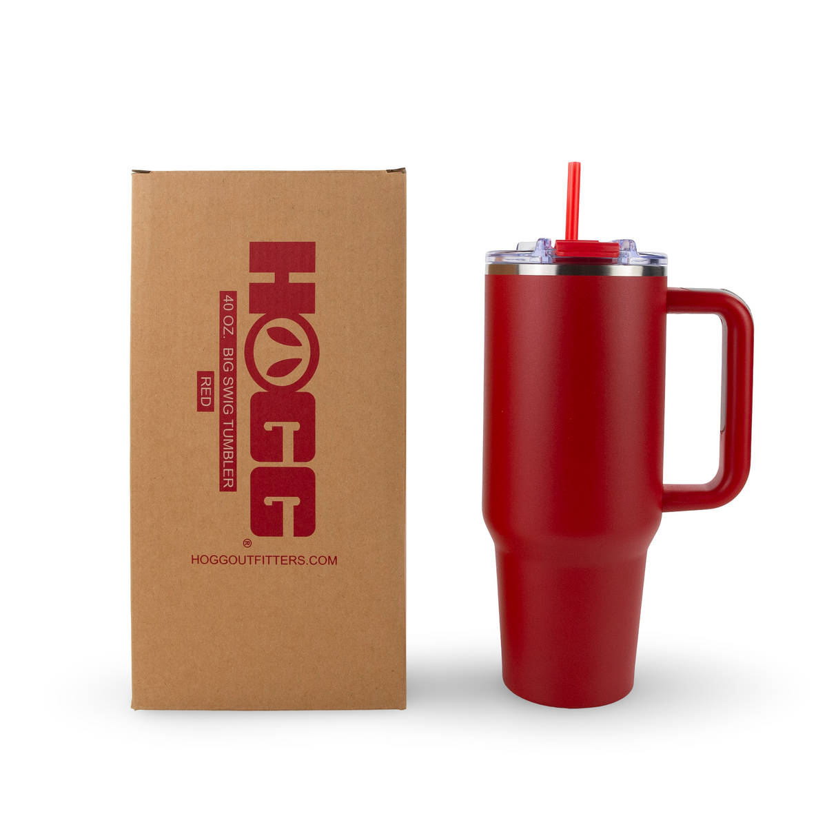 40oz powder coated tumbler with handle - Red