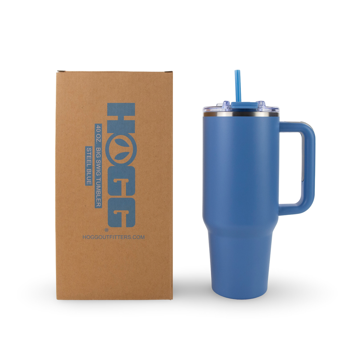 40oz powder coated tumbler with handle - Steel Blue