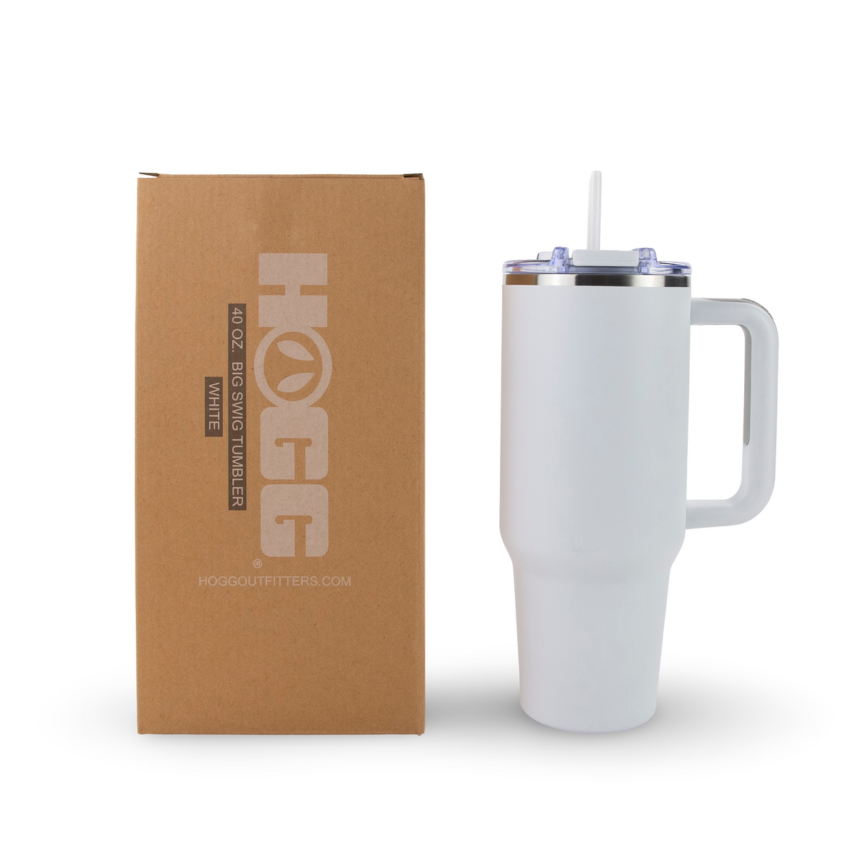 40oz powder coated tumbler with handle - White