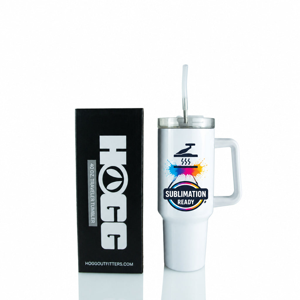 40oz sublimated travel tumbler with handle - White