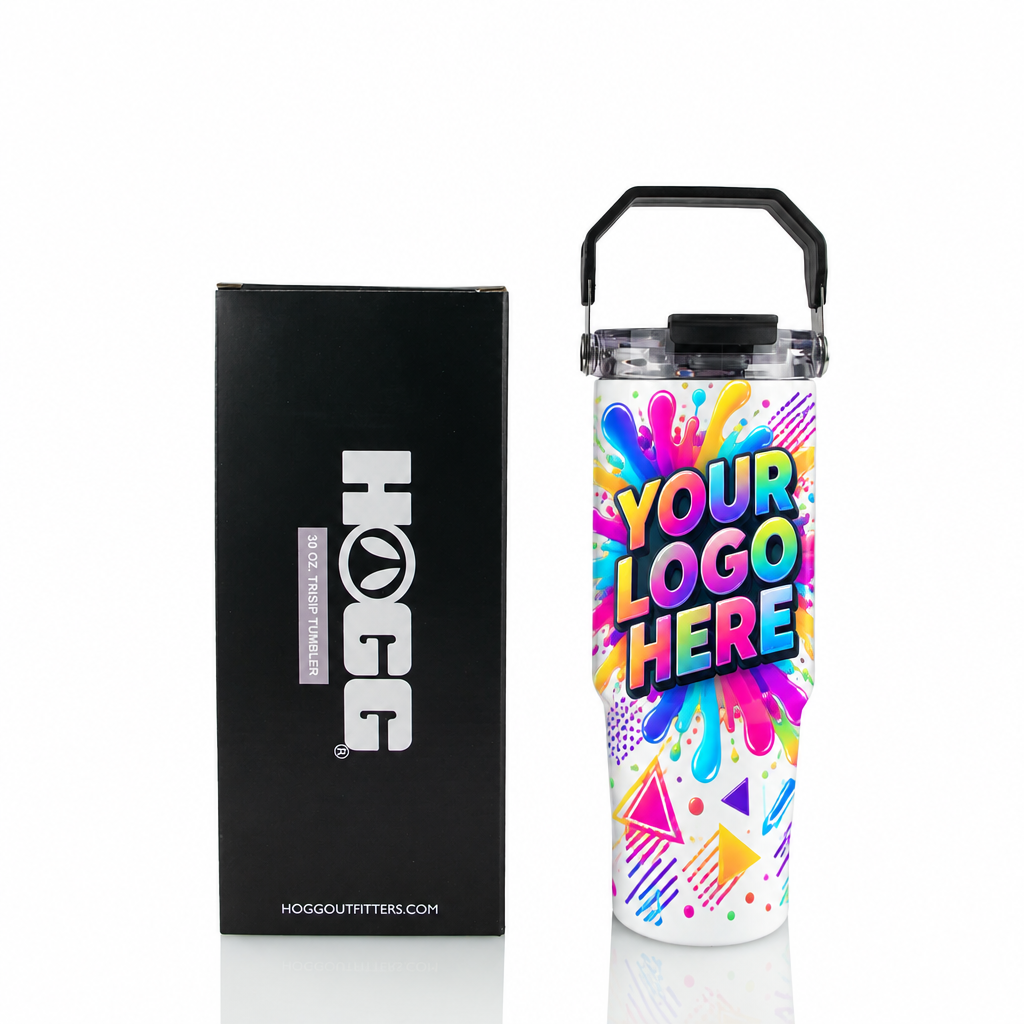 30oz sublimated tumbler with 3-way sip lid and handle - White