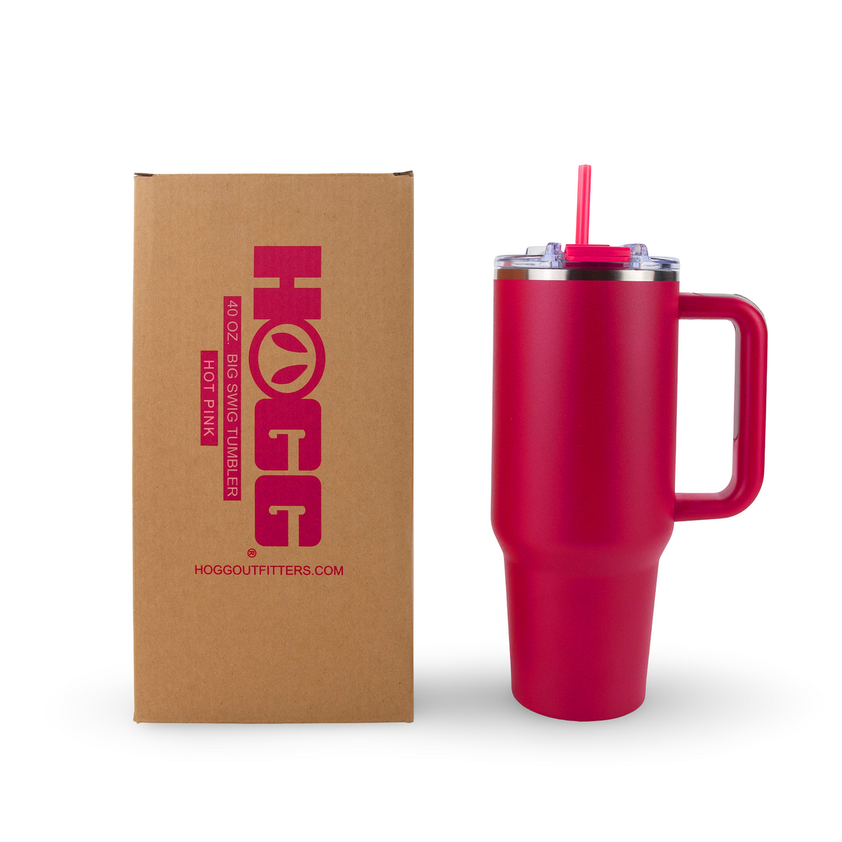 40oz powder coated tumbler with handle - Hot Pink