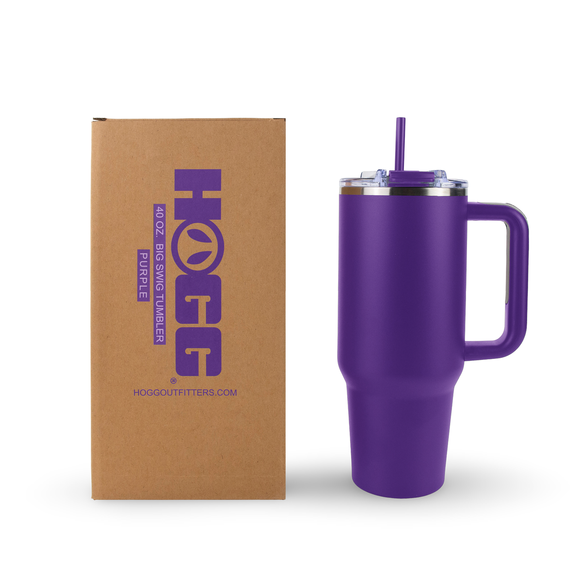40oz powder coated tumbler with handle - Purple